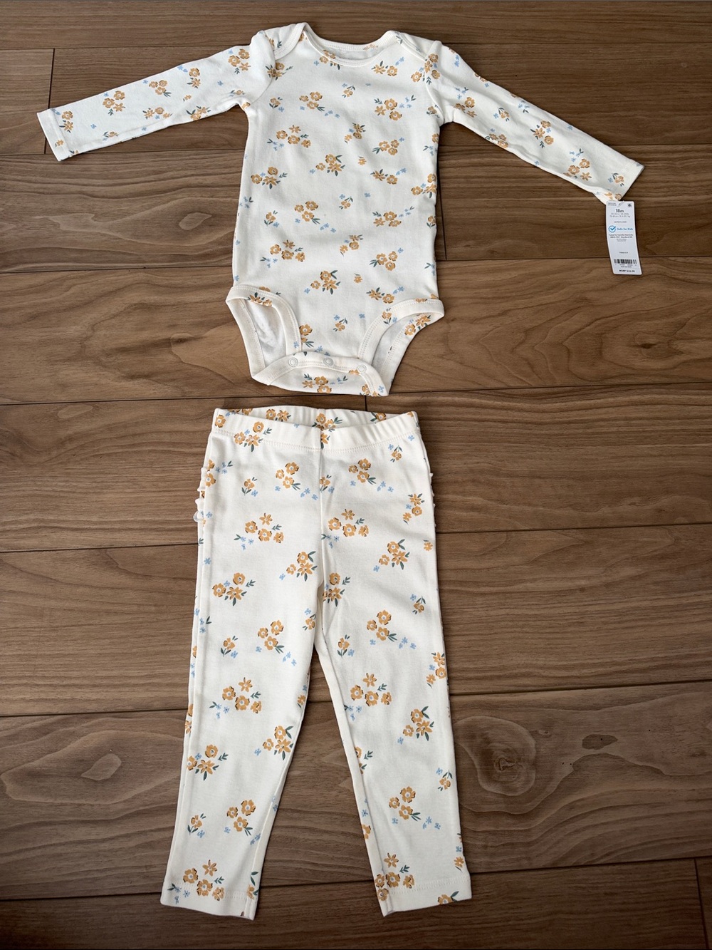 Baby Floral Ribbed Long-Sleeve Bodysuit & Leggings Set - Cream/Yellow